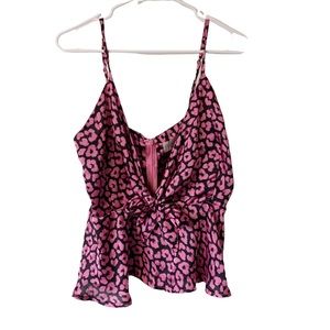 NWOT Club London Pink Cheetah Print Spaghetti Strap Satin Blouse Size 10